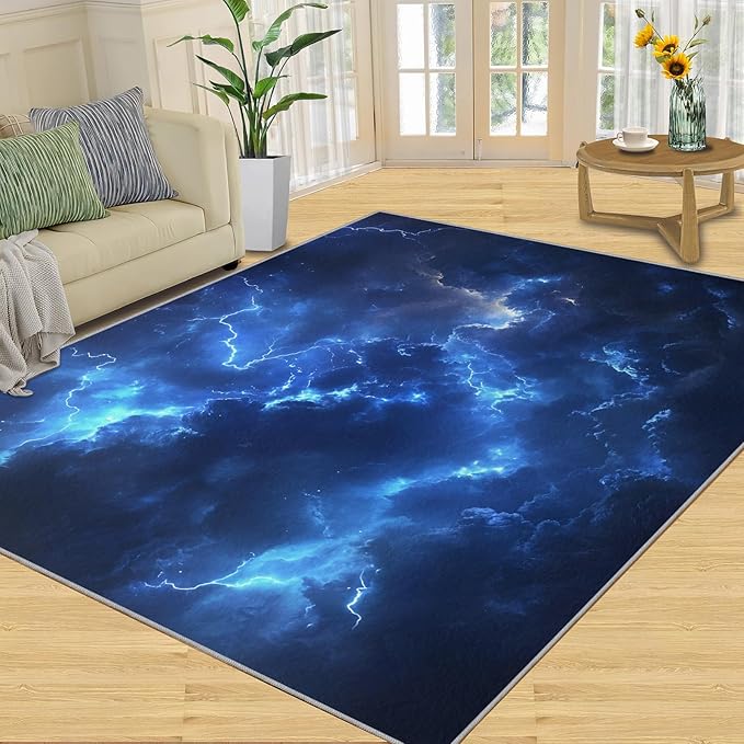 4x5 Lightning Indoor Outdoor Rug - Natural Weather Bedside Rug, Thunderstorm Lightning Washable Entry Way Rugs Kids Carpet for Inside House Playroom Living Room End Table Nursery