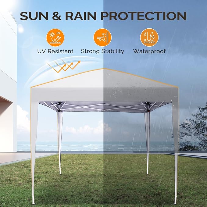 VINGLI 6.5x6.5 Pop Up Canopy Tent with Sidewalls, Outdoor Gazebo Canopy Tent, Patio Event Tents Outdoor Event Shelter for Parties (White)