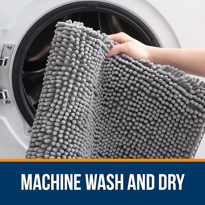 OLANLY Bathroom Rugs 24x16, Extra Soft Absorbent Chenille Bath Rugs, Rubber Backing Quick Dry, Machine Washable Bath Mats for Bathroom Floor, Tub and Shower, Home Decor Accessories, Grey