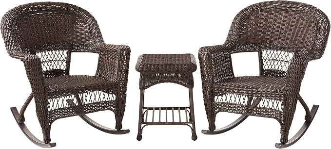 Jeco 3 Piece Rocker Wicker Chair Set