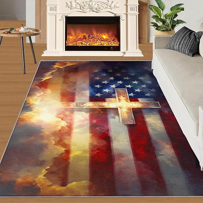 3x5 American Flag Dorm Rug - Stars Stripes Small Rugs for Bedroom, Independence Day Area Rug Washable Non Slip for Bedroom Kitchen Living Room Entryway