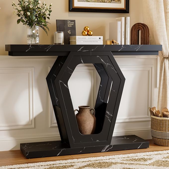 FUSUNBAO 47.3" Console Table, Openwork Bracket Sofa Table, Wood Narrow Entryway