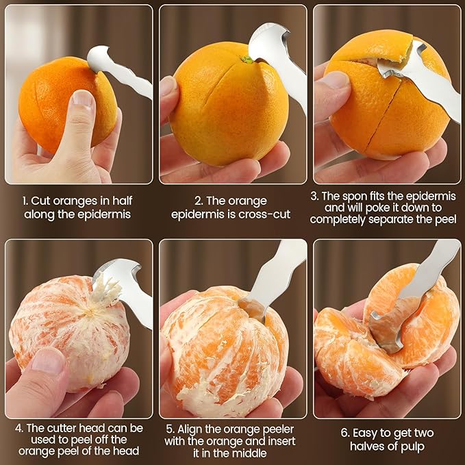 iziusy 2 Pcs Stainless Steel Orange Peeler Citrus Peeler Fruit Remover Opener Ergonomic Safe Cutter & Slicer Tool for Grapefruits, Lemons