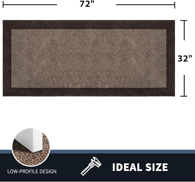PURRUGS Dirt Trapping Door Mat 32" x 72", Non-Slip/Skid Machine Washable Entryway Rug, Shoes Scraper, Throw Rug, Super Absorbent Area Rug for Muddy Wet Shoes and Paws, Grayish Brown & Coffee