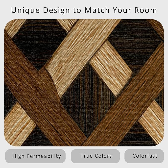 Checkered Rug, Washable 5x6 Rug for Living Room, Wood Grain Patterned Indoor Carpet, Checkered Geometric Decor for Home, Bedroom, Soft Non Slip Thin Design FER27