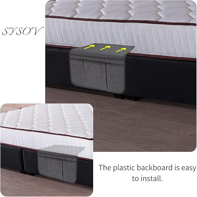 Bedside Caddy Bedside Storage Organizer Magazine Phone Tablet iPad Remote Holder, Organizer Caddy for Home College Dorm Bed, Sofa, Bunk Bed (Dark Grey)