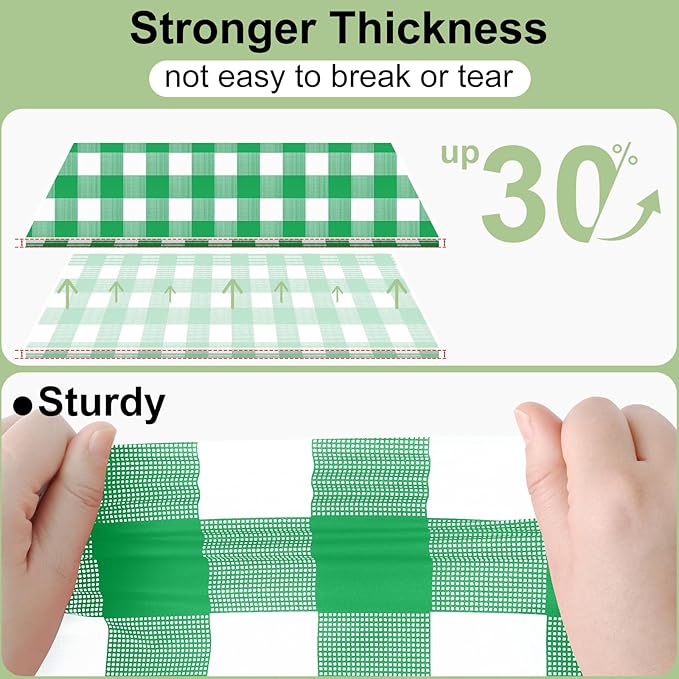 Smiry 3 Pack Green Gingham Disposable Tablecloths - 54" x 108" Heavy Duty Plastic Table Cloth, Waterproof Buffalo Plaid Table Covers for St. Patrick's Day, Banquets, Parties