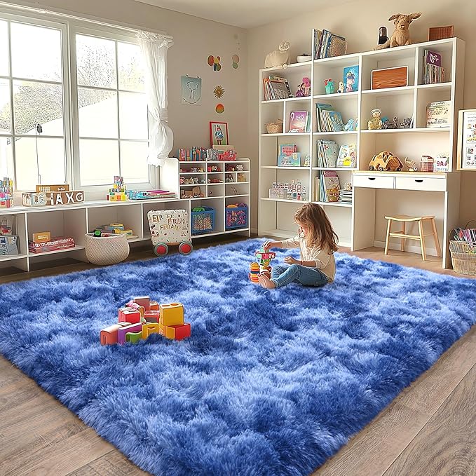 Plush Rugs for Living Room, Soft Shaggy Carpets for Living Room, Upgrade Anti-Skid Fuzzy Rugs for Kids' Room, Perfect Decor for Modern Home Tie Dye Blue 5x7 Feet