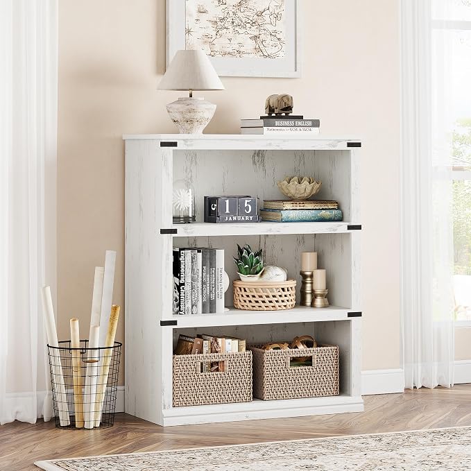 GarveeHome 3 Tier Farmhouse Bookcase, 39.9 in Tall Book Shelf