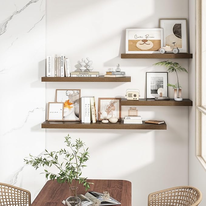 RICHFOCUS 55Inch Floating Shelves for Wall 1 Pack Shelves for Bedroom|Kitchen|Bathroom Wall Mounted Rustic Wood Floating Shelf with Invisible Brackets for Books|Storage|Decor, Walnut