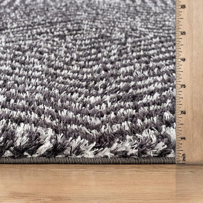 Rugshop Geometric Diamond Stripe Shag Runner Rug Anthracite Dark Gray 2' 3" x 12' Great for Long Hallways, Open Entryways, or Galley Kitchens