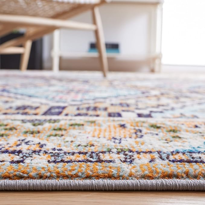 SAFAVIEH Madison Collection Area Rug - 10' x 14', Orange & Beige, Boho Diamond Distressed Design, Non-Shedding & Easy Care, Ideal for High Traffic Areas in Living Room, Bedroom (MAD418P)
