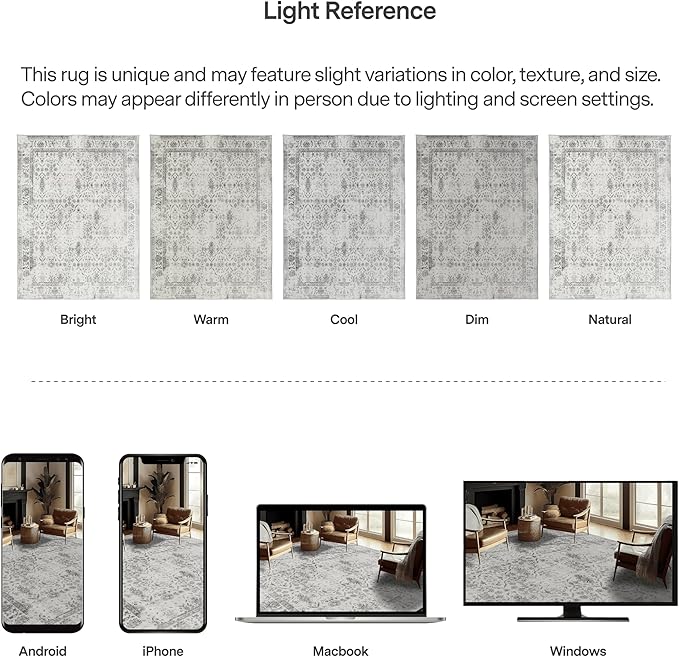 ReaLife Rugs Machine Washable Area Rug Runner - Living Room Bedroom Bathroom Kitchen Entryway Office - Padded Low Pile Stain Resistant Premium - Boho Farmhouse Vintage - Noor - Ivory Grey 3' x 5'