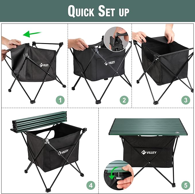 VILLEY Portable Camping Side Table, Ultralight Aluminum Folding Beach Table with Carry Bag for Outdoor Cooking, Picnic, Camp, Boat, Travel