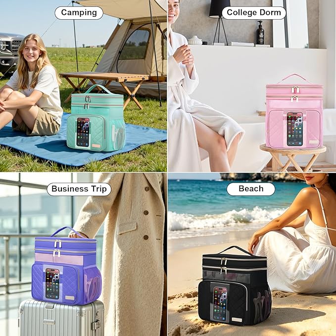 Portable Shower Caddy College Dorm Essentials, Large Toiletry Bag for Women Men, 2 Layers Quickly Dry Mesh Bathroom Tote Bag, Hanging Makeup Organizer Bag for Travel, Gym, Camping (Pink)