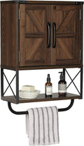 RUSTOWN Farmhouse Rustic Medicine Cabinet with Two Barn Door,Wood Wall Mounted Storage Cabinet with Adjustable Shelf and Towel Bar, 3-Tier Cabinet for Bathroom(Dark Walnut)