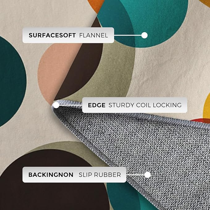 Mid Century Modern Rugs for Home Decor, 3x5 ft, Boho Geometric Circle Area Rugs for Living Room, Soft Non Slip Washable Abstract Geometry Carpet Bedroom Decorations Dt-Ghf-19
