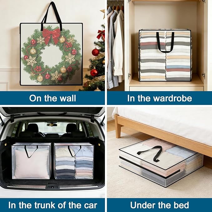 95L Under Bed Storage Bag, 5-Pack Clothes Storage Bag, Clear Bag for Quilt Pillow Blanket Bedding Storage or Wreath Closet Organizer Home Storage
