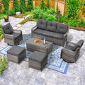 6 Pieces Wicker Patio Furniture Set Conversations Sets, 2 Outdoor 360° Swivel