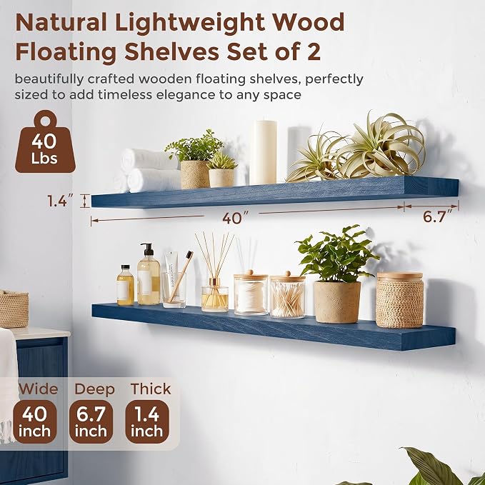 fuqing 40 Inch Floating Shelves | 6.7 Inch Deep Dark Blue Floating Shelves