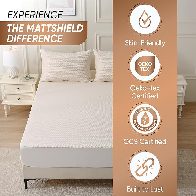 Deluxe Cooling Waterproof Organic Mattress Protector Queen - Organic Cotton Percale Breathable Mattress Pad Cover - Naturally Cool for Hot Sleepers – Soft Natural Comfort