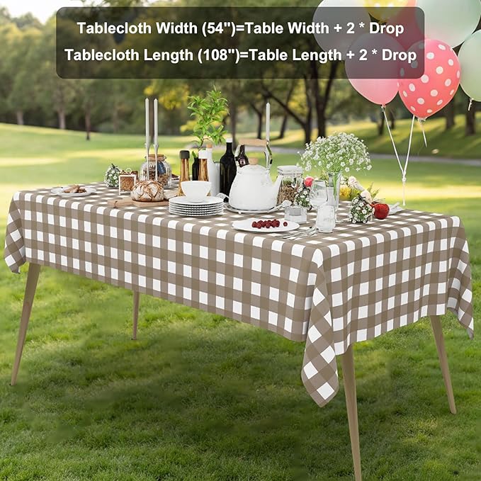 Smiry 20 Pack Khaki Gingham Disposable Tablecloths - 54" x 108" Heavy Duty Plastic Table Cloth, Waterproof Buffalo Plaid Table Covers for Picnic, Banquets, Outdoor Parties