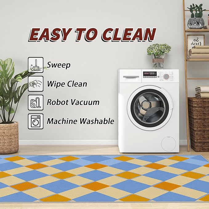 Checkerboard Rug 3x5 - Retro Geometric Rugs for Bedroom Non Slip Low Pile Machine Washable Area Rugs for Living Room Kitchen, Checkerboard Carpet House Decor & Gifts
