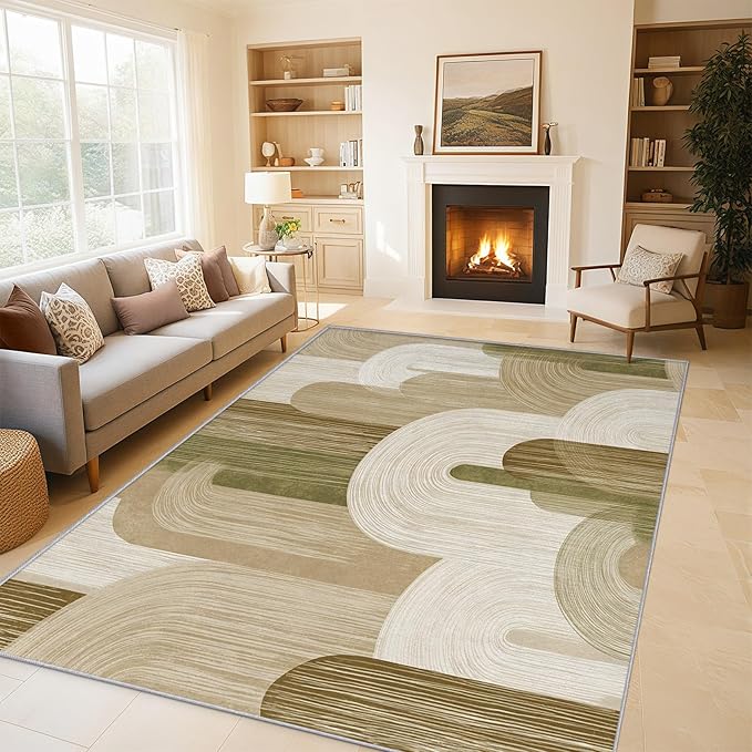 Abstract Geometry Rugs for Home Decor, 4x6 ft, Minimalist Geo Arched Area Rugs for Living Room, Soft Non Slip Washable Mid Century Modern Carpet Bedroom Decorations Dt-Ghf-19
