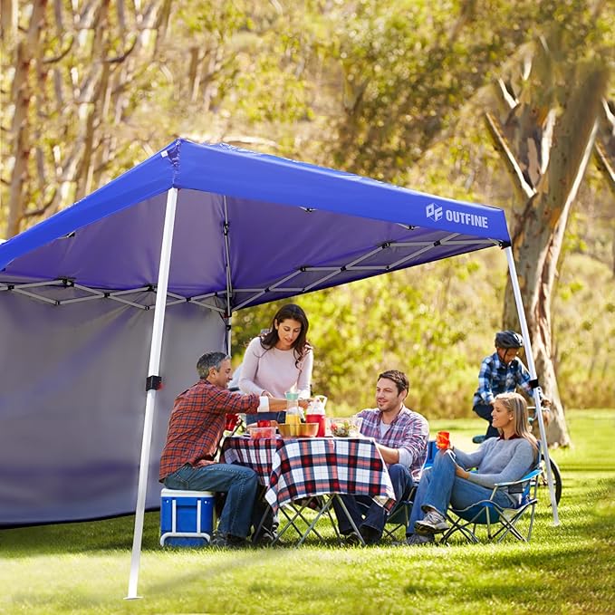 OUTFINE Canopy 10'X10' Slant Leg Pop Up Canopy, Outdoor Patio Portable Tent with Sidewall x1, Stakes x8, Ropes x4, 10x10 Base 8x8 Top