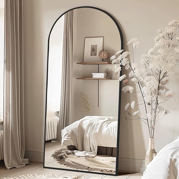 Large Arched Floor Mirror Full Length with Stand, 71''x32'' Black Standing Full Length Mirror for Bedroom Living Room Gym, Aluminum Alloy Frame