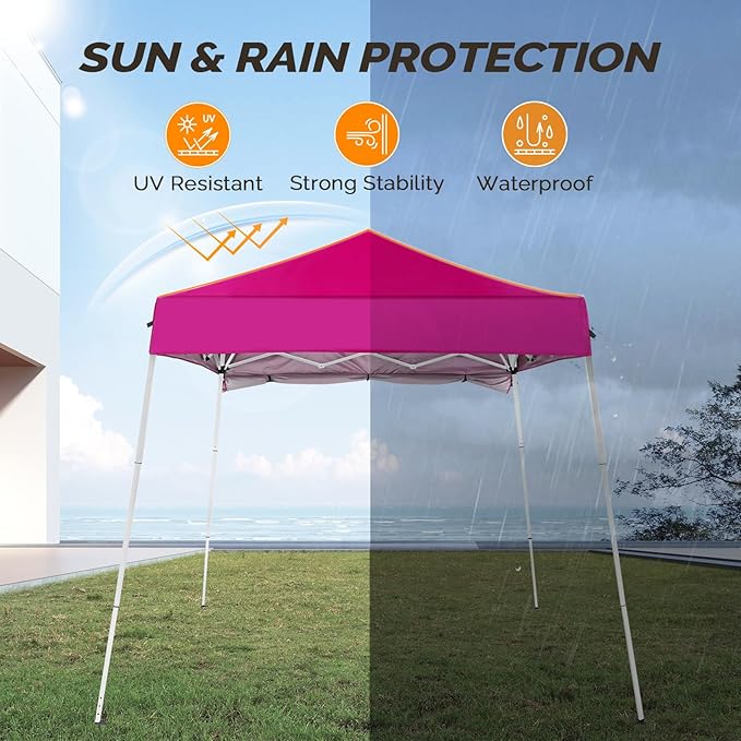 Bonnlo 6x6 Pop Up Canopy Tent, Outdoor Foldable Easy Up Party Tent with 1 Sidewall, Slant Legs Portable Gazebo for Camping, Parties (Pink)