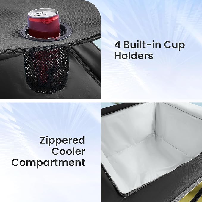 Portable Outdoor Folding Camping Table with 4 Cup Holders & Cooler Compartment, Waterproof Picnic Table for Picnic, BBQ, Beach, Hiking (Black)