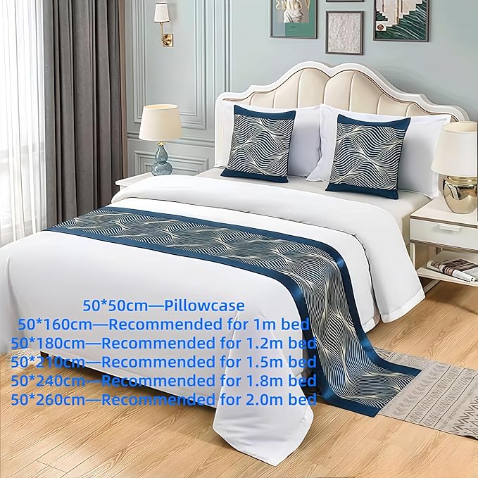 Bed Runner for Guest Room，Luxury Bed Runner，Wedding Bed Runner，Embroidered Bed Runner，Breathable Washable，Hotel Decor，Bed Decorations ，for Home Hotel Decorations(I,2 Pillowcase)