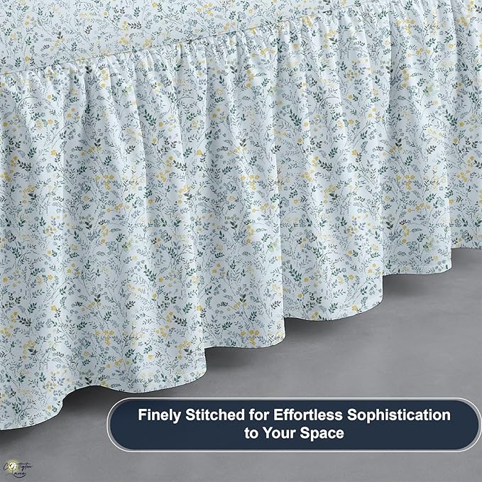 Cottington Lane Ruffled Bed Skirt Twin Size with Split Corner, Brushed Microfiber Hotel Quality Dust Ruffle, 14 Inch Drop Gathered Bedskirt, Soft, Stylish, Shrink & Fade Resistant, Garden Bloom