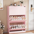 Shoe Storage Cabinet, Wood Shoe Organizer for Entryway with 3 Flip Drawers, Freestanding Shoe Rack with Adjustable Shelf, Narrow Shoe Dresser for Front Door Entrance(Pink, 47.2" x 31.5" x 9.25")