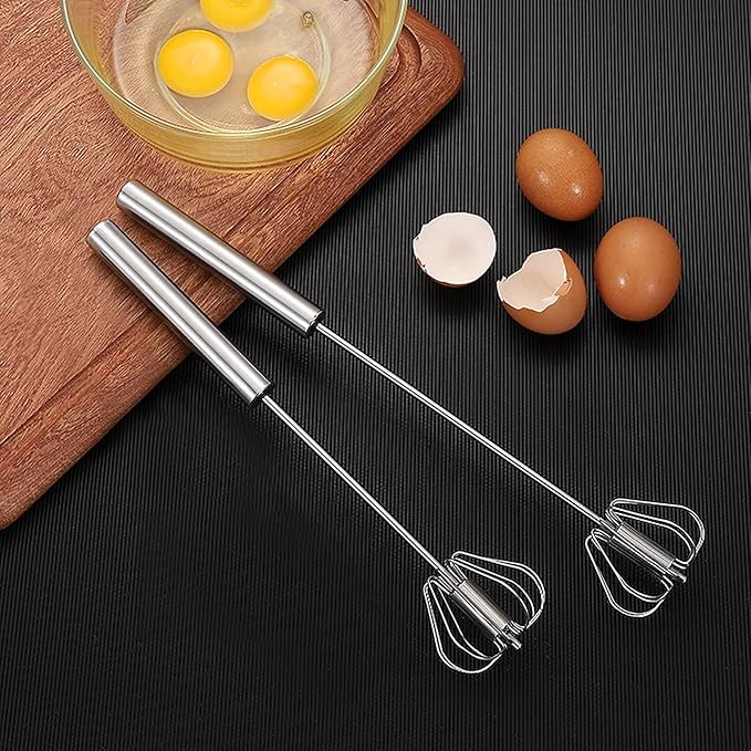 Egg Whisk,2 Pack Stainless Steel Home Kitchen Tool, Hand Easy Whisk Egg Beater Manual Mixer Blender for Whisking, Beating & Stirring (14 Inch and 10 Inch)