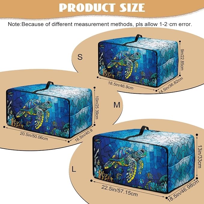 Glass Painting Sea Turtle Print Microwave Oven Cover Dustproof Toaster Oven Cover Large Size Foldable Kitchen Appliance Protector with Storage Bag Machine Washable, S