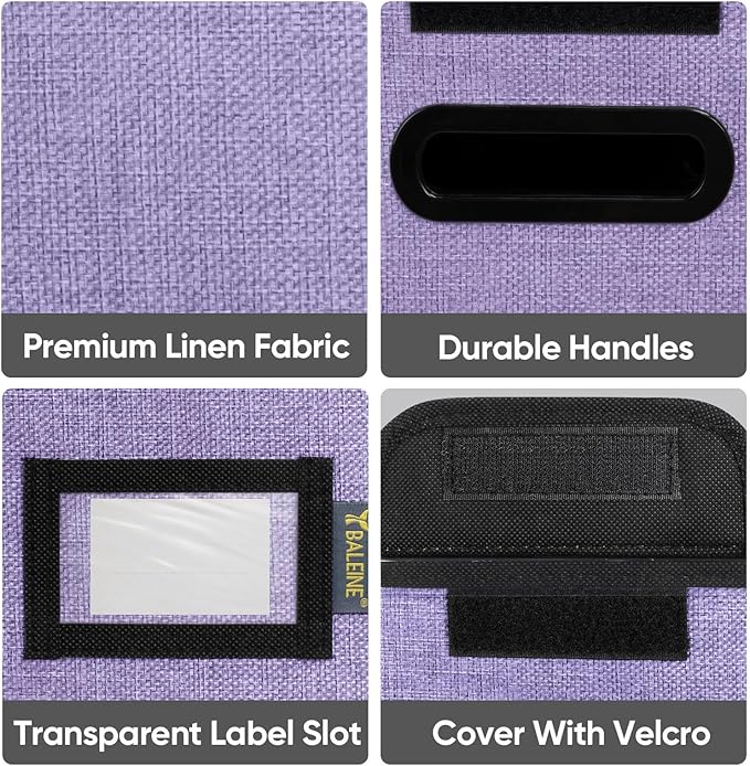 BALEINE File Organizer Box with Lid, Collapsible File Folder Organizer with Plastic Slide, Hanging File Folder Box for Office Document Storage (2 Pack, Purple, S)
