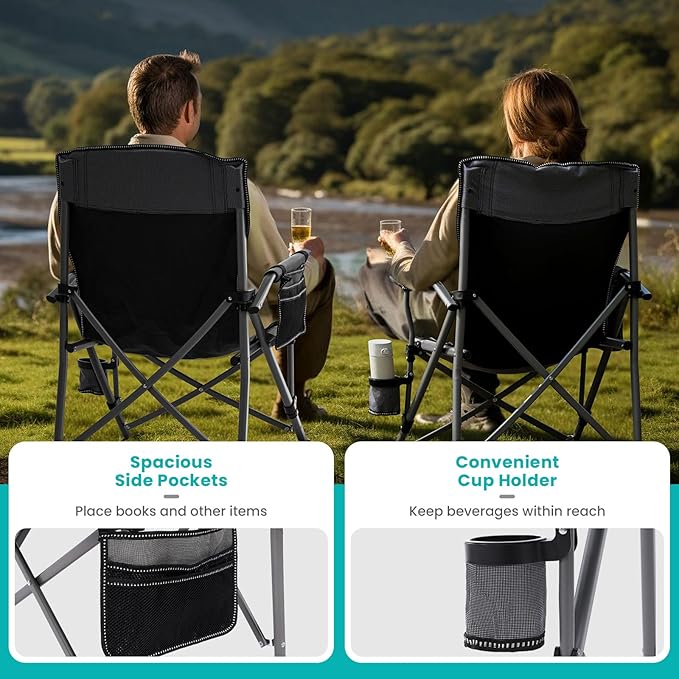 Folding Camping Chair Heavy Duty Portable Outdoor Chairs Supports 330lbs Collapsible Foldable Chair for Outside with Cup Holder&Carry Bag, Folding Lawn Chair for Camp Beach Fishing Sports(Gray)