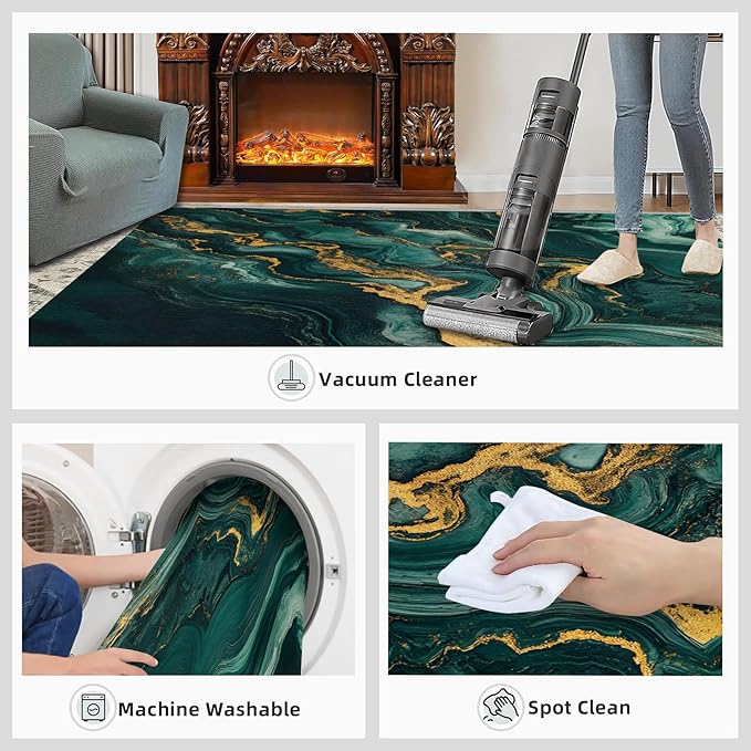 4x6 Abstract Marble Cafe Rug - Emerald-Green-Marble Rugs for Bedroom Aesthetic, Luxury Stone Pattern Soft Comfortable Non-Slip for Offie Bedroom Study Boy Girl Room Hotel Dorm