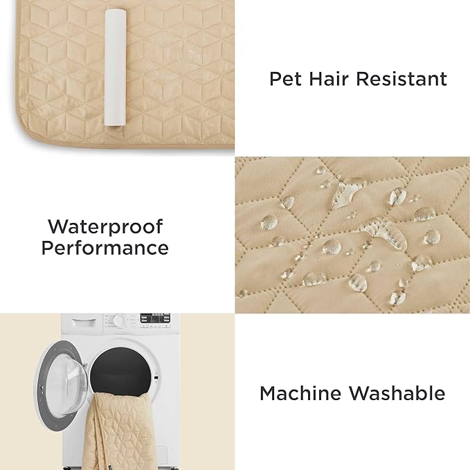 Bedsure 100% Waterproof Couch Cover for Dogs Washable - Non Slip Waterproof Dog Blanket for Bed, Lightweight Furniture Protector Durable for Pet Cat Puppy with Non-Slip Bottom, Beige, 82x120IN