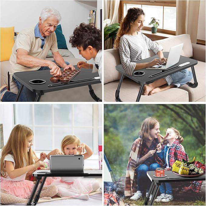 Zapuno Laptop Lap Desk, Foldable Laptop Table Tray with 4 USB Ports Storage Drawer and Cup Holder, Lap Bed Desk Notebook Stand Laptray Portable Standing Table for Bed Couch Floor