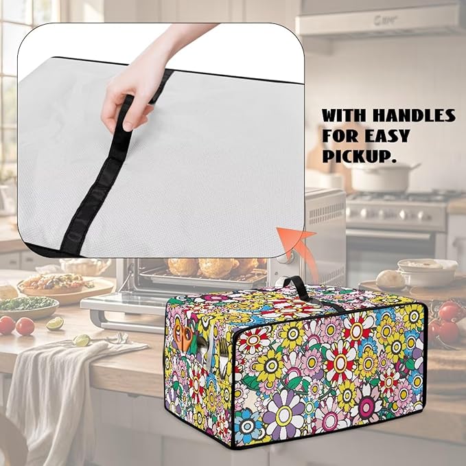 Convection Toaster Oven Dustproof Cover Countertop Air Fryer Toaster Oven Cover with Pockets, Small Appliances Protector, M, 16.5 x 20.5 x 10 Inch, Groovy Hippie Flower