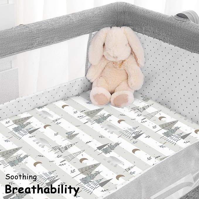 Yoofoss Bassinet Sheets for Baby,3-Pack Fitted Bassinet Sheets Set Compatible with Halo Bassinest Swivel Sleeper,Baby Delight,Angelbliss,Soft Breathable Bassinet Mattress Sheets(Grey+Bear)