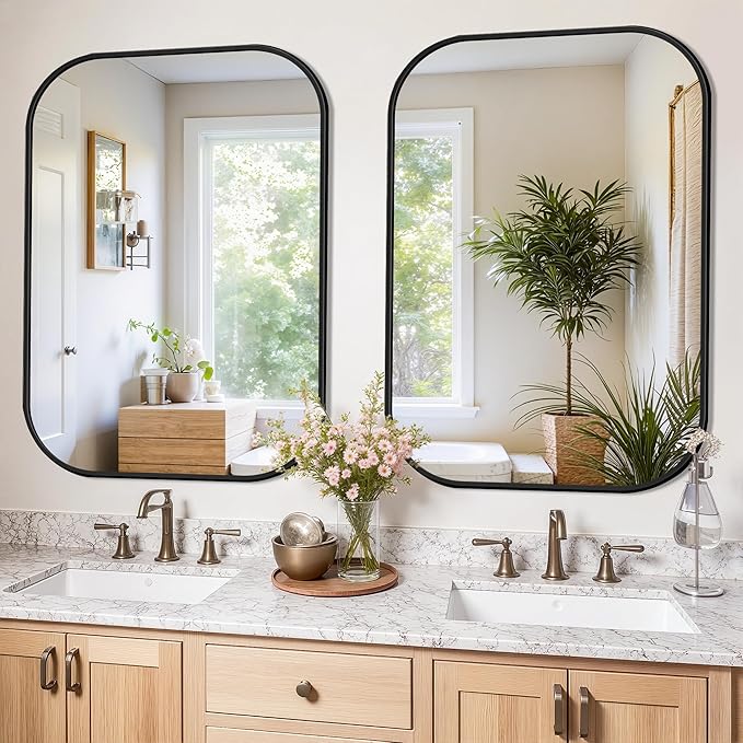 FICTOR Bathroom Vanity Mirror for Wall, 2 Pack 28" x 40" Rectangle Bathroom Mirror for Over Sink, Metal Framed, Hangs Horizontally or Vertically(Black)