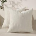 Set of 2 Soft Textured Throw Pillow Covers 16x16, Invisible Zipper Neutral Cushion Cases, Easy - Care Decorative Farmhouse Decor for Living Room Couch (White, 16" x 16" (Pack of 2))