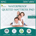 King Size Quilted Mattress Pad - Fitted Waterproof Mattress Protector, Pillow Top Mattress Topper, Premium Quality Hypoallergenic Mattress Cover