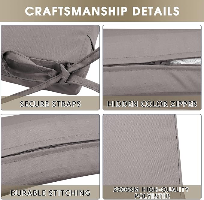 Outdoor Seat Cushion Set 22 x 22 In, Water-Resistant & Fade-Resistan, Patio Furniture Cushions with Removable Cover Deep Seat & Back Cushion with Handle and Adjustable Straps for Chair Sofa,2PC