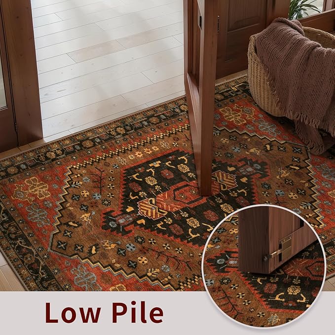 Ciicool 9x12ft Large Area Rug, Washable Thin Soft Rug Vintage Kitchen Carpet for Entrance Bedroom Bedside Living Room Kitchen Laundry Bathroom Decor