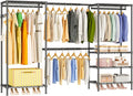 Heavy Duty Garment Rack, Portable Expandable Freestanding 4 Tiers Adjustable Wire Shelves Clothes Rack with 2 Retractable Poles, 70.9-86.6" L x 15.7" W x 76.8" H, Max Load 900LBS, Black